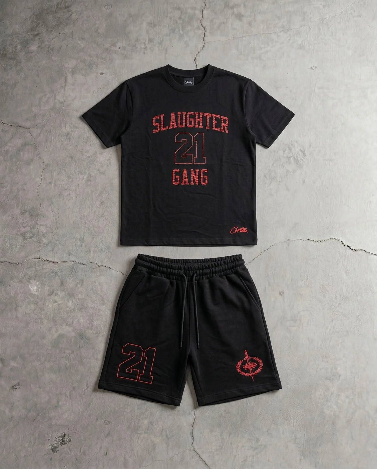 Corteiz Slaughter Gang Summer Set ( Majica + Sorc ) Crni