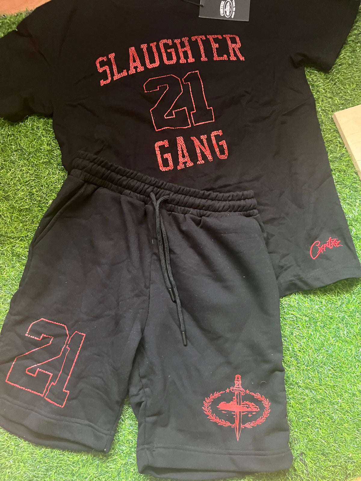 Corteiz Slaughter Gang Summer Set ( Majica + Sorc ) Crni