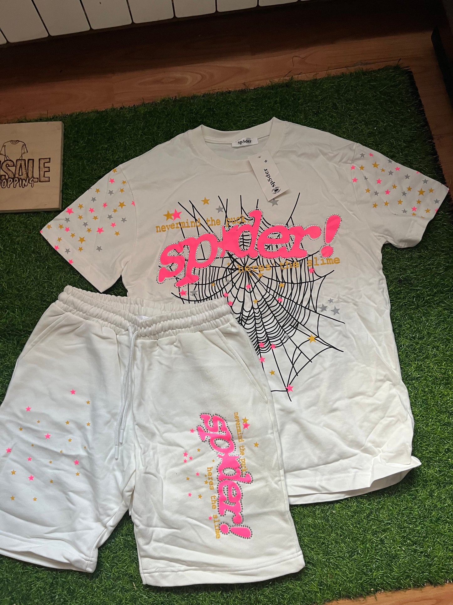 Sp5der Pink Letnji Komplet Beli ( Majica + Sorc )